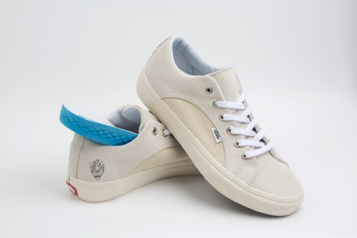 The Vans x Slam City Lampin Pro skateboard shoes in white.