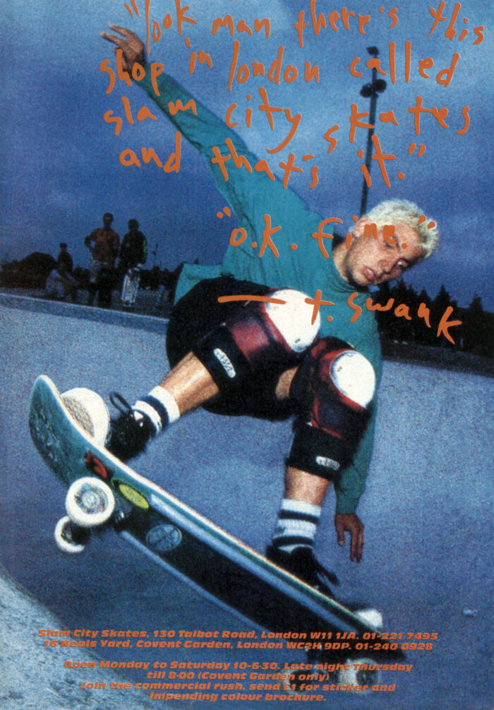 Tod Swank in a Slam City advert featuring handwriting incorporated into the Vans x Slam City capsule.