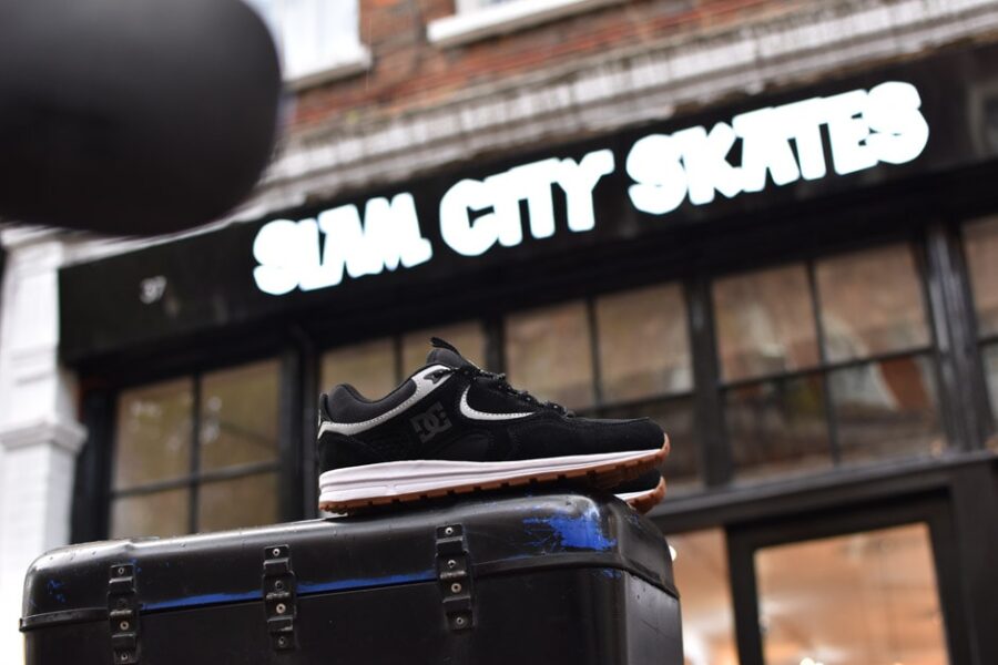 The DC x Slam City Skates Kalis Lite Slim outside our Covent Garden Store.