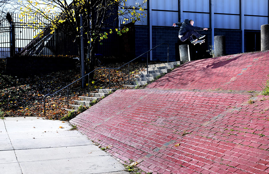 Brandan Westgate Interview for Slam City Skates. Wild red brick assisted frontside flip shot by Jake Darwen