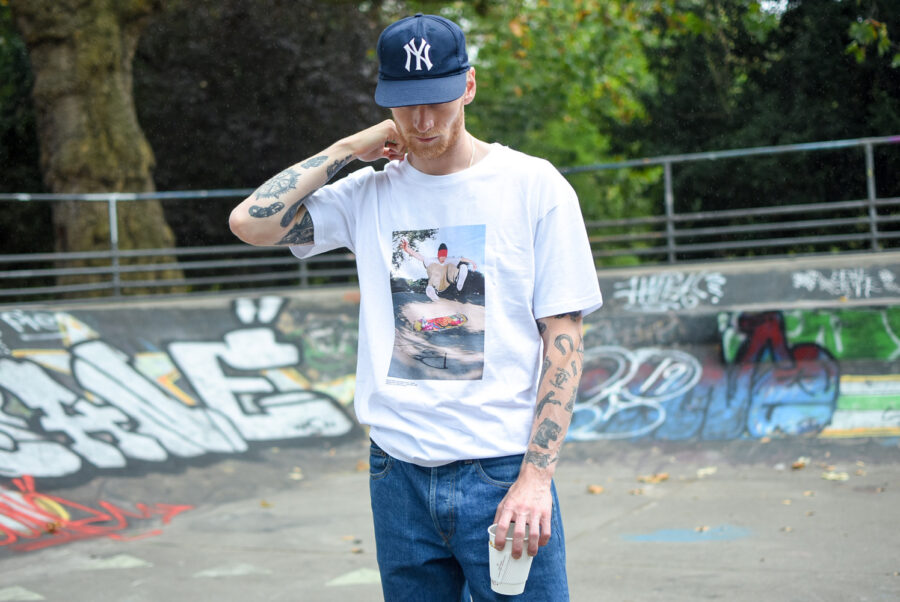 Simon Evans photographed by Tim Leighton-Boyce at Kennington Bowl, London as featured on a Slam City X RaD Archive collaboration t-shirt.