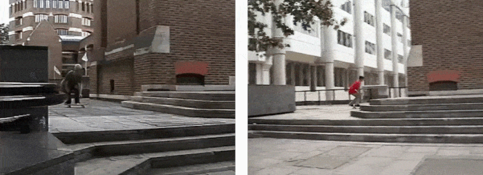 Olly Todd and Tom Knox skating the Pimlico stair set skate spot from Landscape's 'Portraits' and Jacob Harris' 'Square One'.