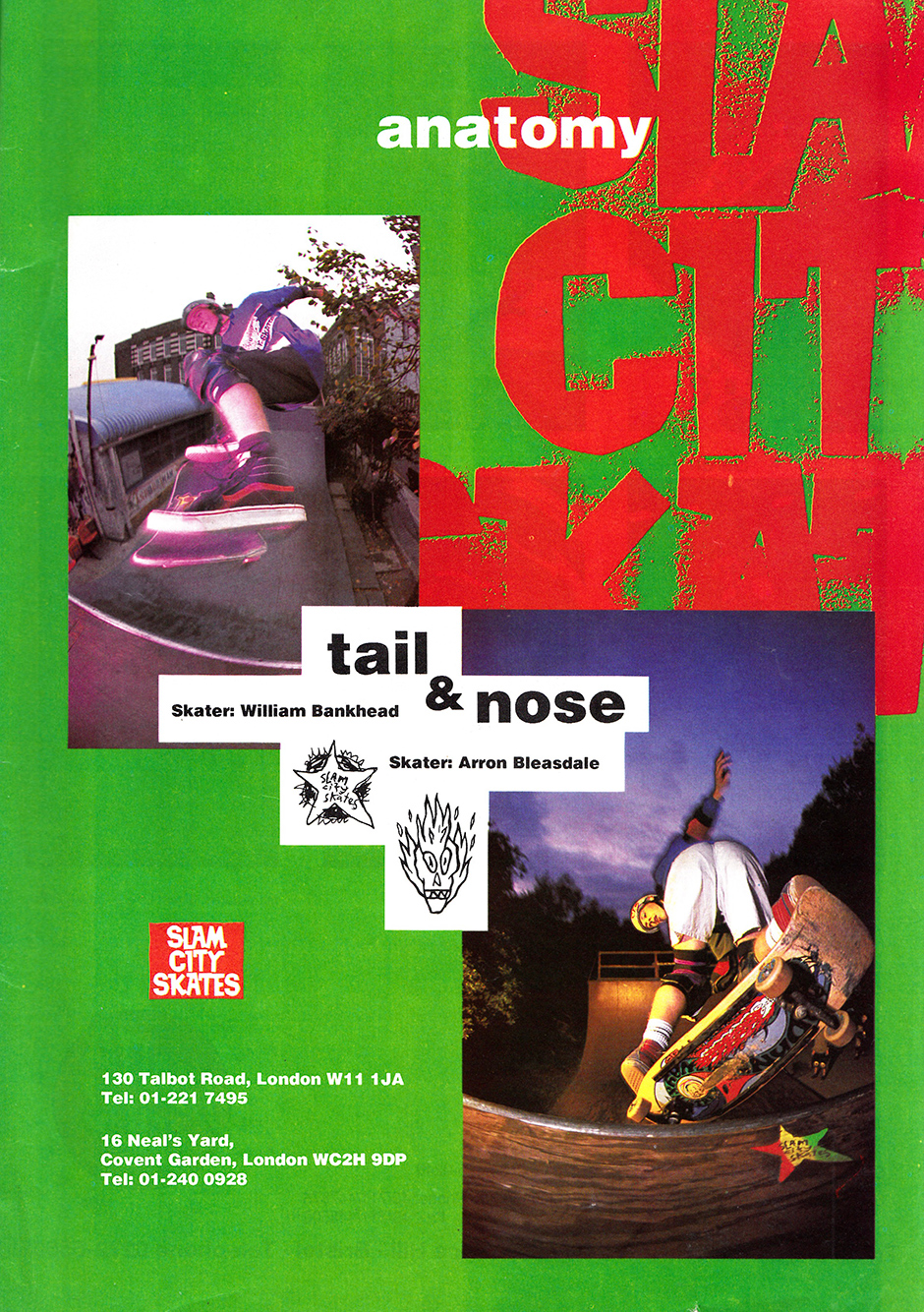 Will Bankhead in the Sk9-Hi, 1990, amongst Tod Swank's star, Savage Pencil's flamehead and Chris Long’s text. Photos by Paul Sunman and layout by Andy Holmes