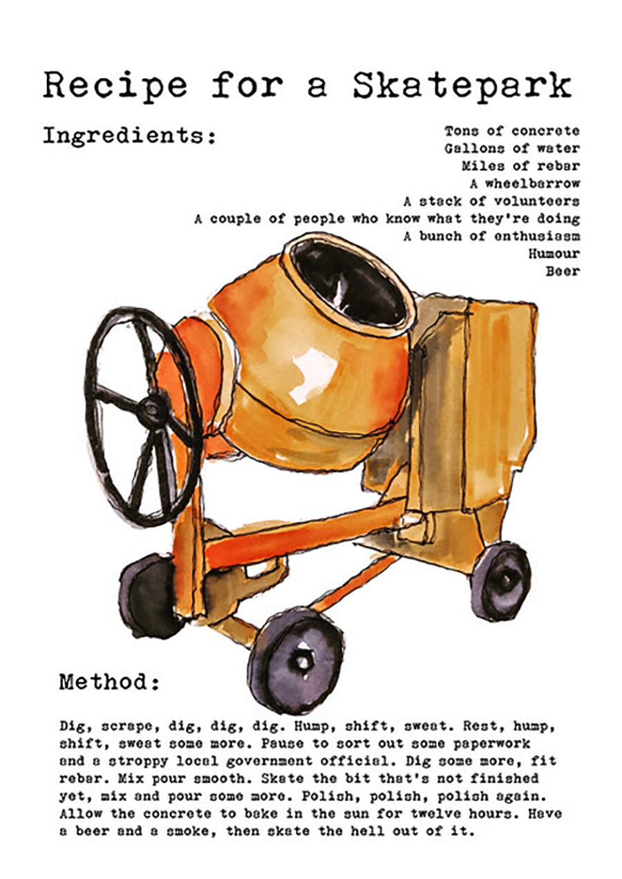 DIY Culture as Anarchism In Action. Recipe for a Skatepark illustration by Josh Sutton