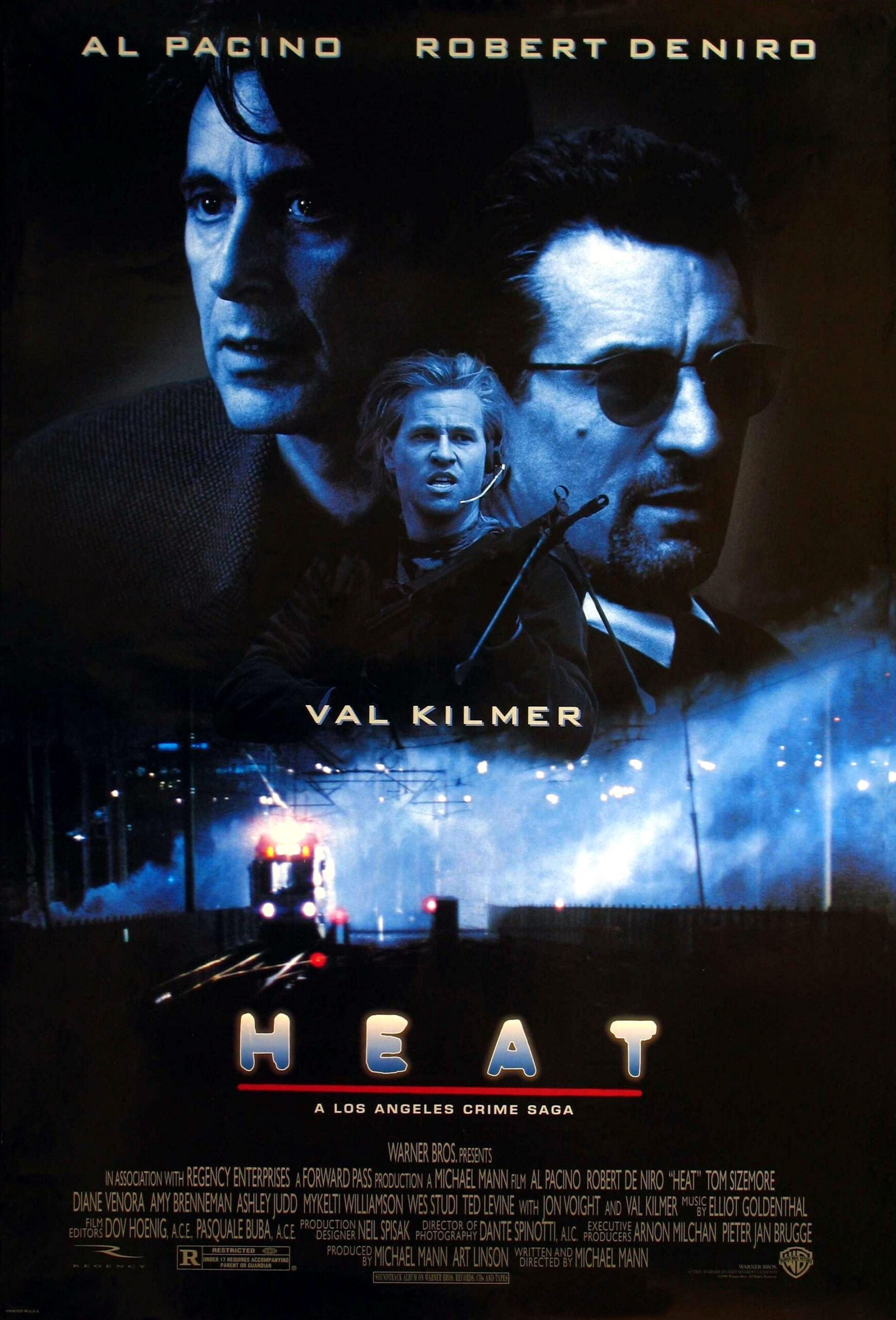 Poster for Michael Mann's 1995 crime movie, 'Heat' featuring Al Pacino, Robert De Niro and Val Kilmer | Offerings: Tom Karangelov Interview | Slam City Skates