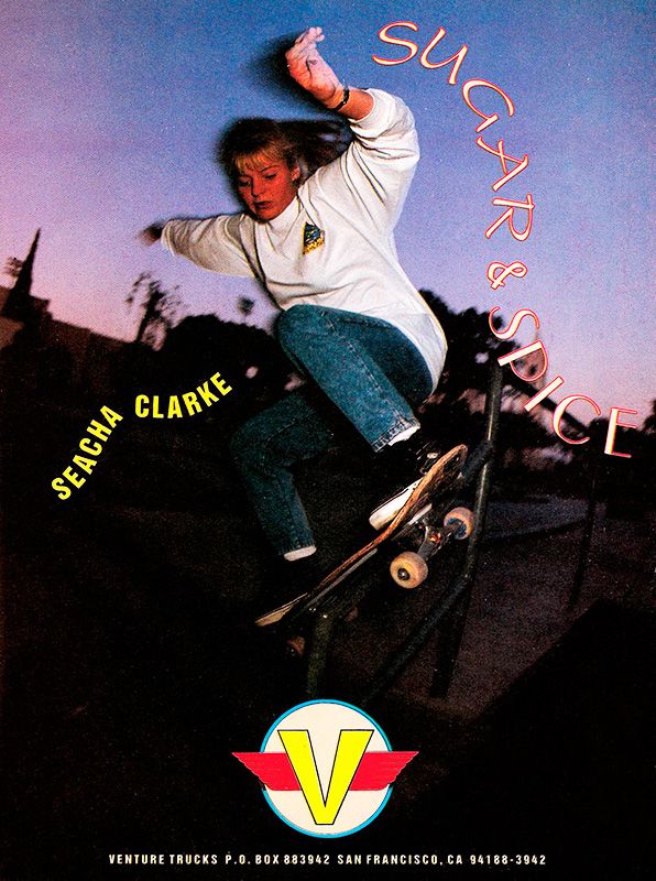 Pioneering female skateboarding Saecha Clarke boardslides a handrail for a Venture Trucks advert circa 1989/90 | NBD Archive Interview | Slam City Skates