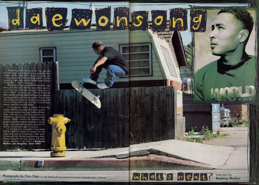 Opening spread from Daewon Song's Transworld Interview, November 1997, Photo: Chrs Ortiz