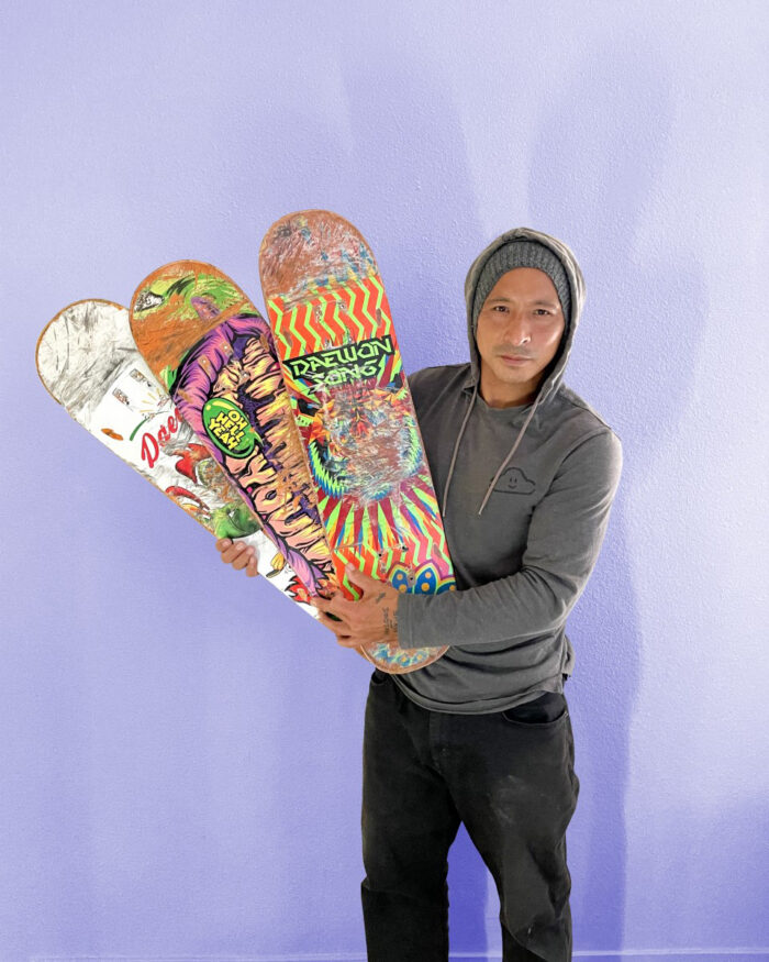 Daewon SOng with some well used Thank You decks