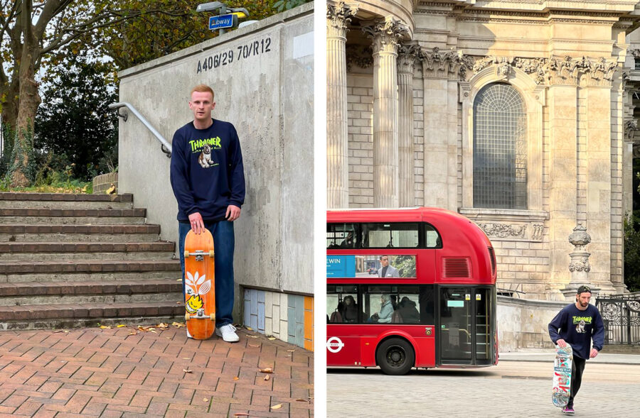 Jeremy Jones and Jak Pietryga in the Thrasher X Slam City Skates longsleeve t-shirt, photos: Kevin Parrott