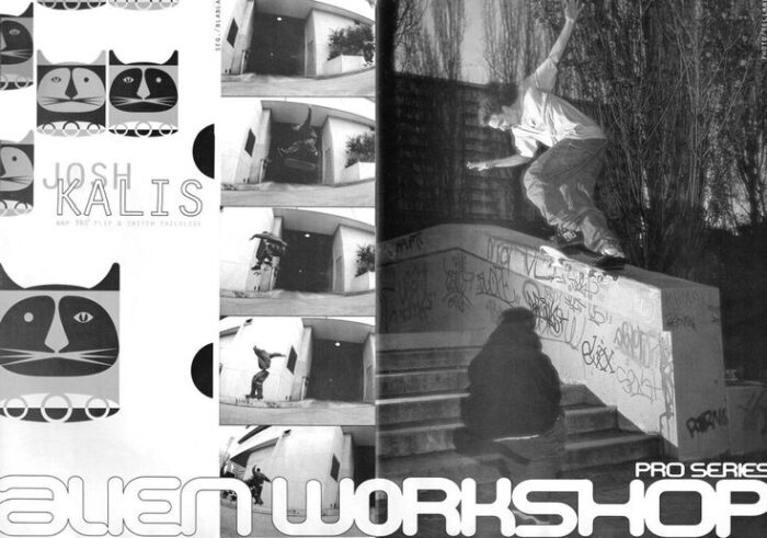 Josh Kalis skating Hubba Hideout in an Alien Workshop advert.