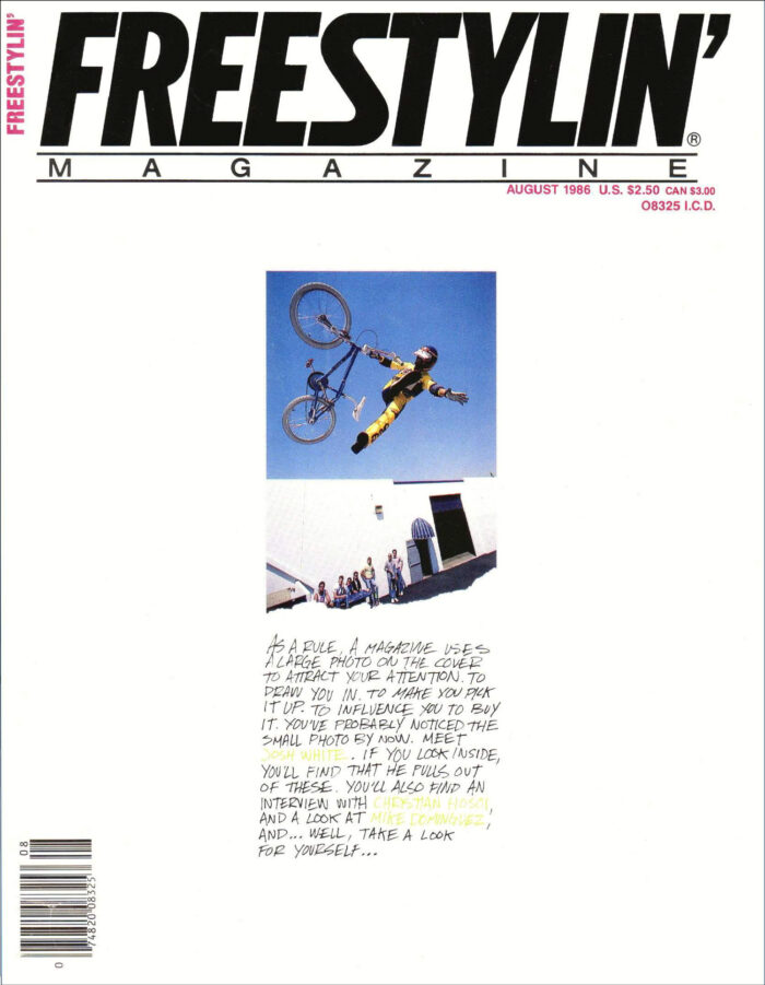 Freestylin' magazine cover featuring the title name in a large black typeface, a photograph of a BMXer and handwritten text.