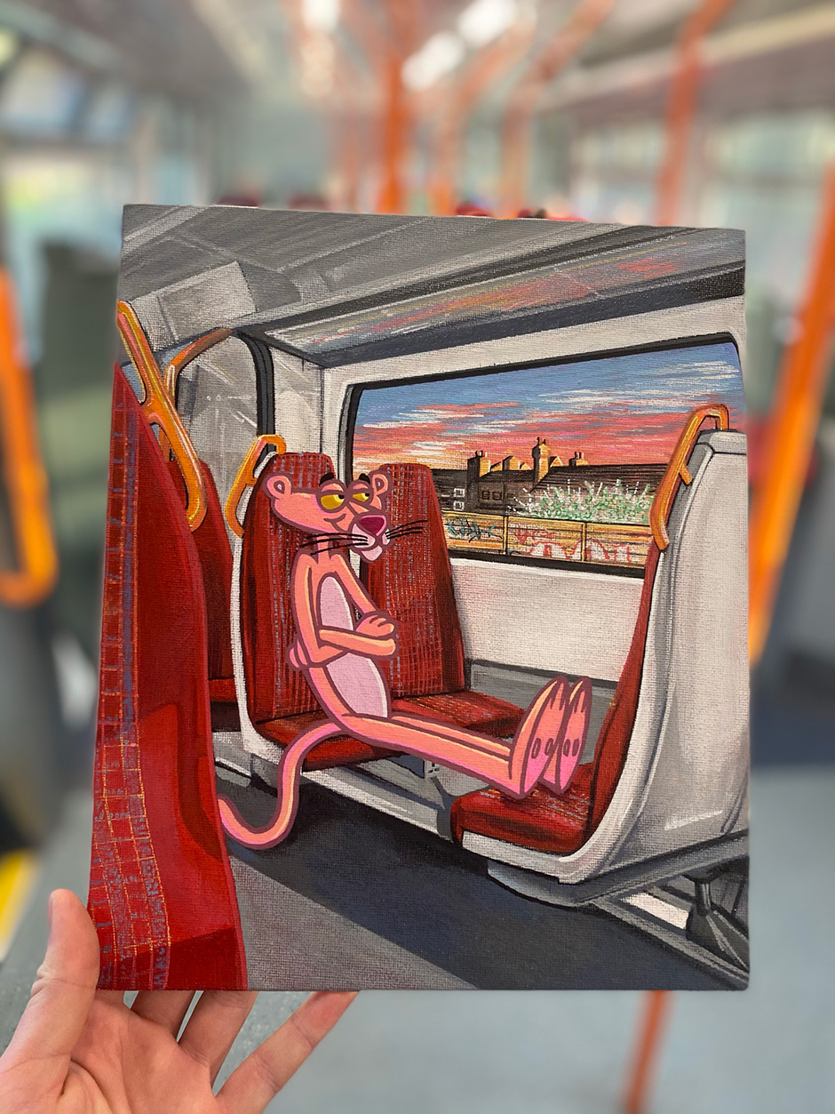 Jeremy Jones Pink Panther canvas rolling on transit