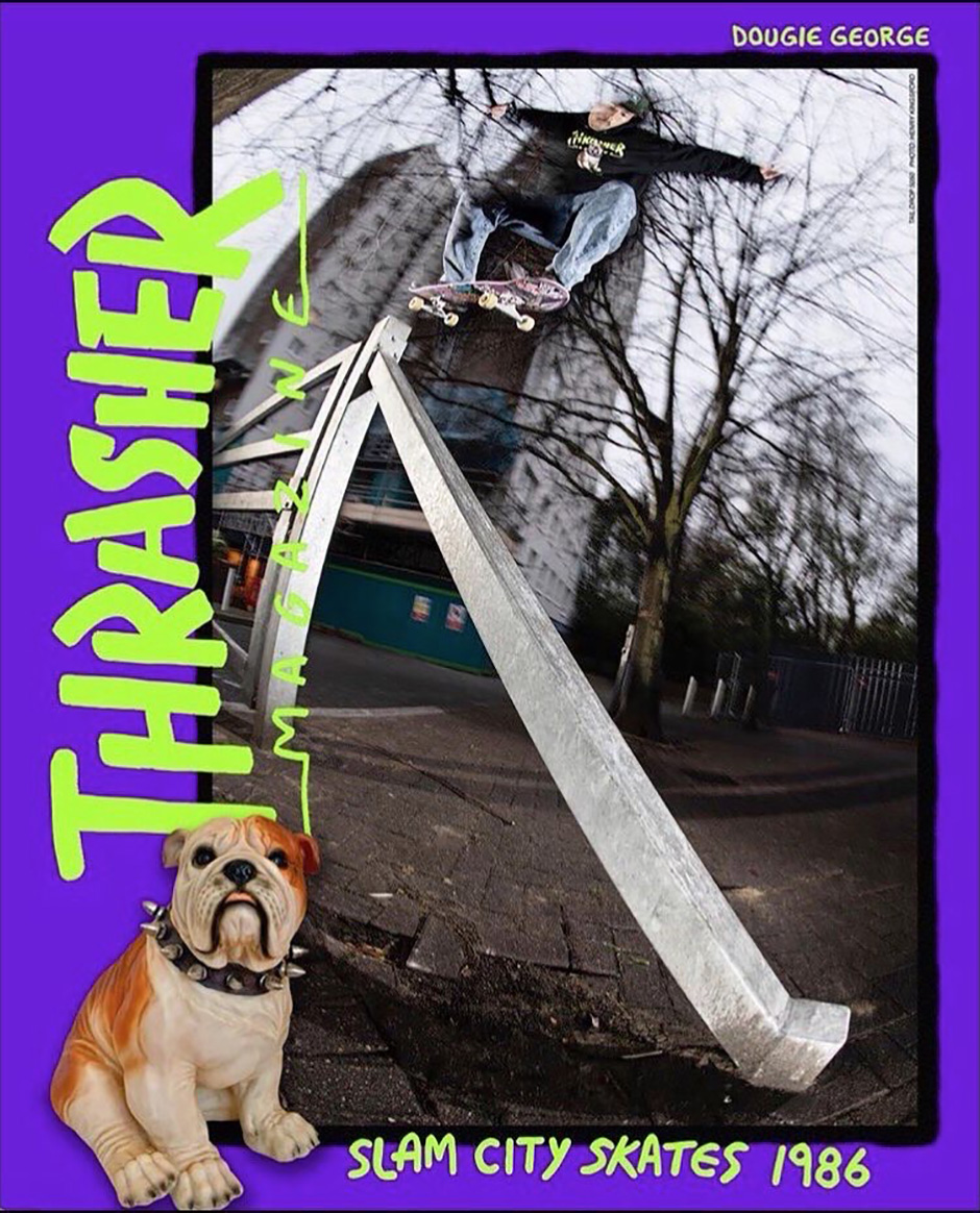 Dougie George's tail drop to 50-50 shot by Henry Kingsford for our Thrasher collab, this ad ran in the 500th issue of Thrasher