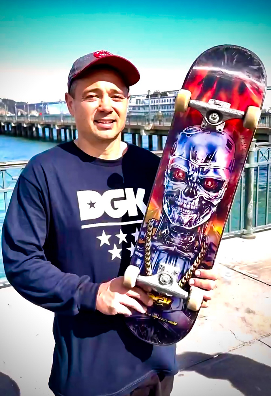 Henry Sanchez at Pier 7 with the DGK 'Terminator' board reissue