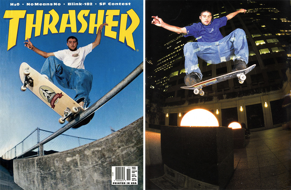 Mike York's Thrasher cover from 1996 next to a switch ollie from The Girl/Chocolate catalogue from 1998