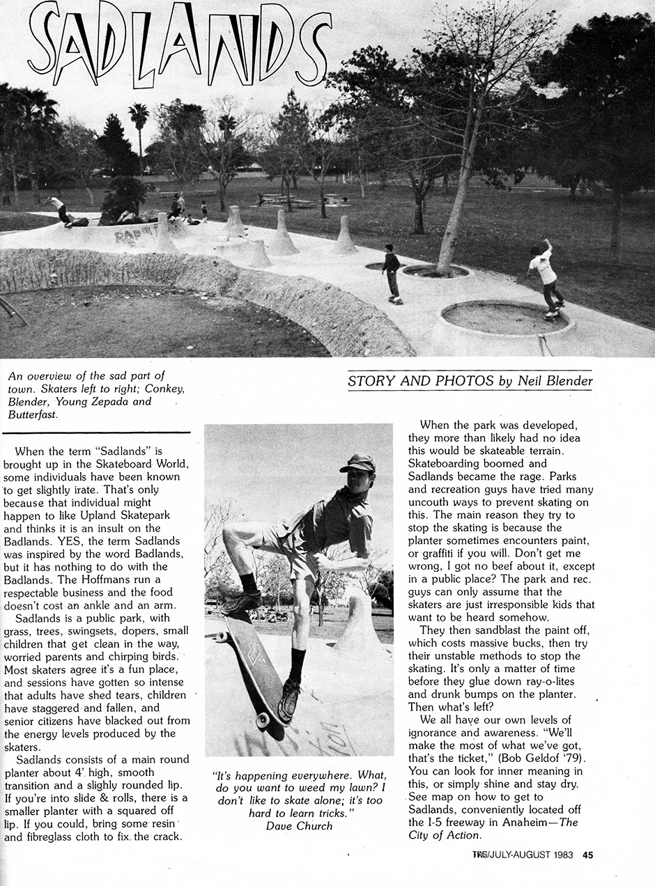 Neil Blender's ode to Sadlands in the second issue of Transworld Skateboarding in 1983