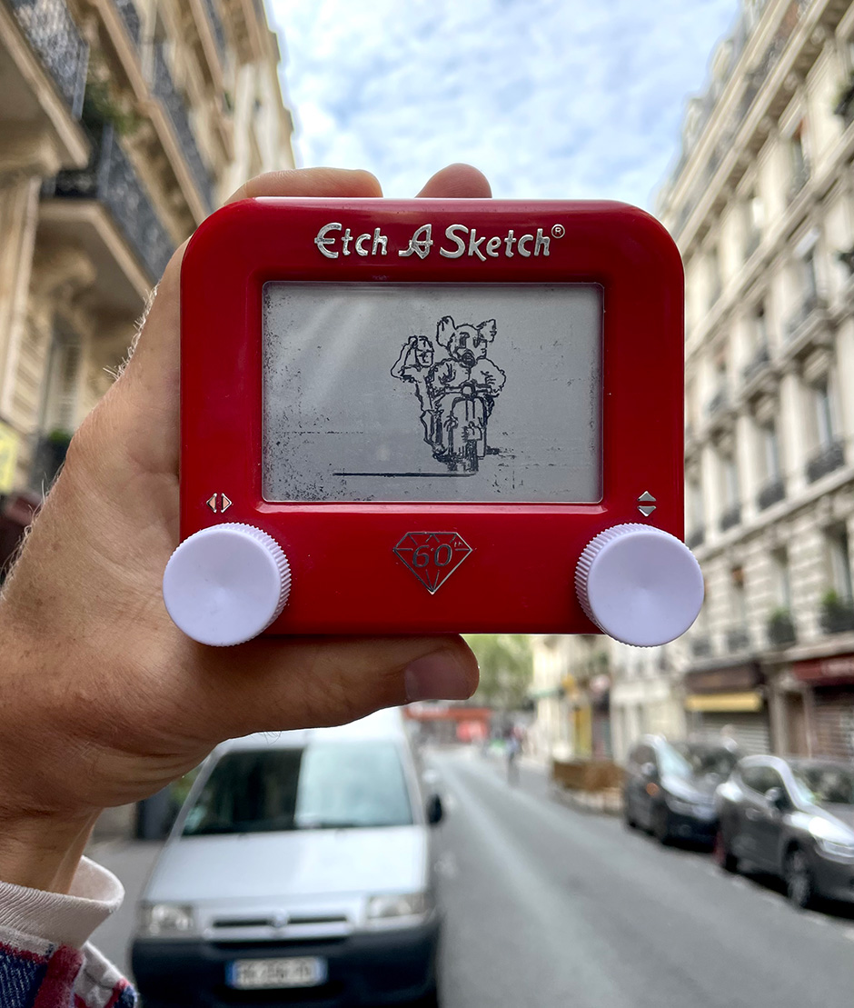 Kevin 'Spanky' Long did an Etch A Sketch tribute to Mike Carroll and Rick Howard in Mouse for this Offerings interview. While on a skate trip to Paris.