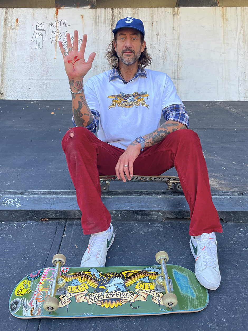Brian Anderson test driving the new Anti Hero x Slam City Skates deck and repping the T-Shirt for good measure