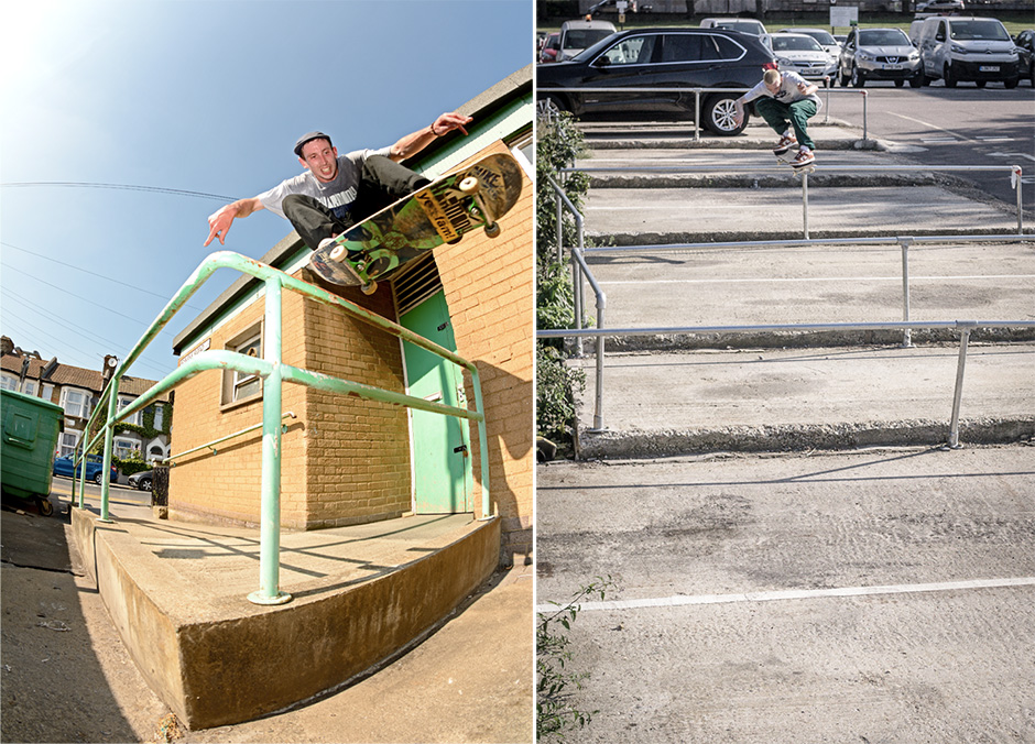Jak Pietryga ollies two bars in his borough. For the lens of Joe Buddle and later for Kevin Parrott