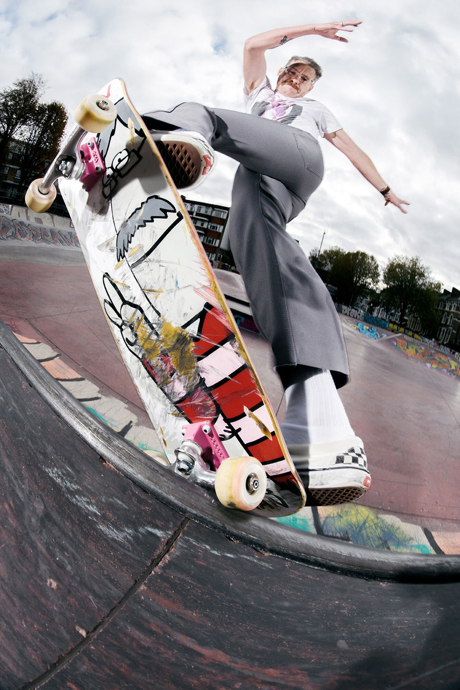 Chris Pulman takes his twister grind to the quarter at the newly revamped Stockwell skateparkStockwell