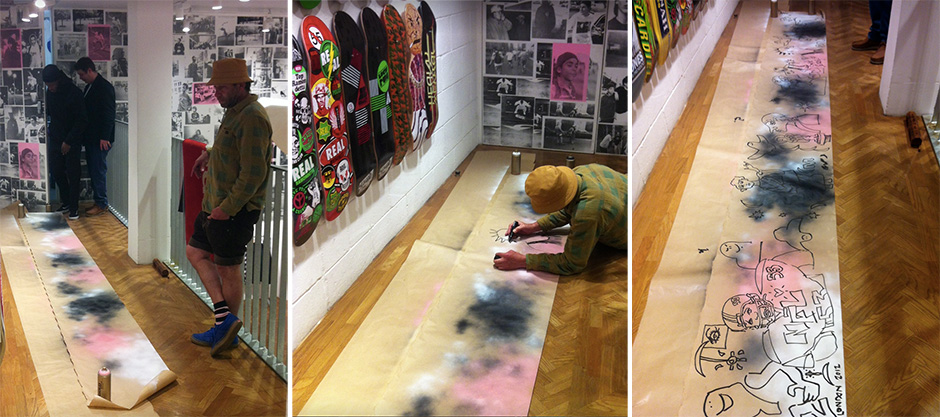 Mark Gonzales working on artwork at the Supreme London shop
