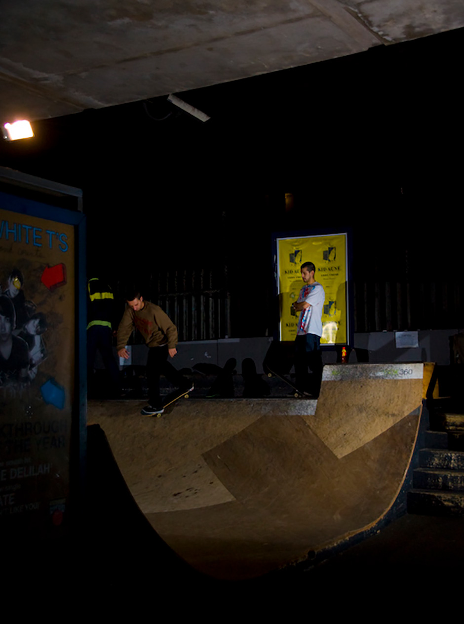 Kevin Parrot backside lipslides on the well-loved Playstation mini ramp. PH: Gorm Ashurst