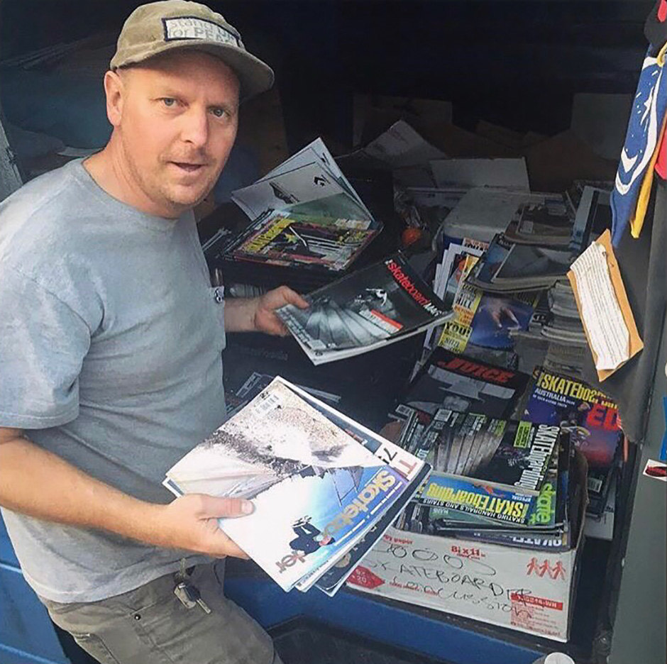 Kevin Marks in the back of his Look Back Library van shot by Jeffrey Halleran