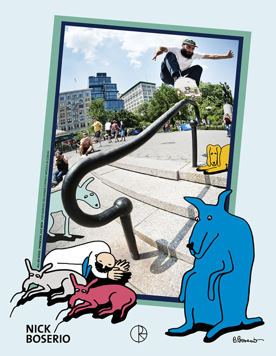 Early Nick Boserio advert for Polar Skateboards. Photo by Alex Pires