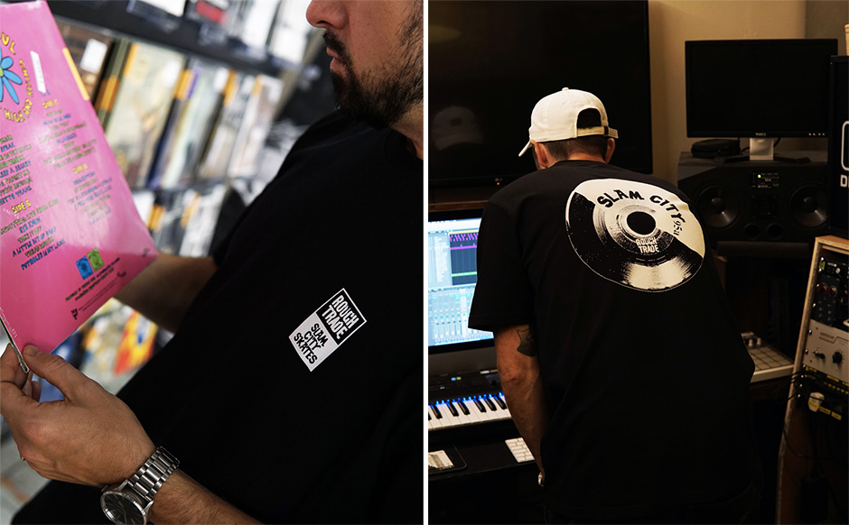 The black Slam City Skates X Rough Trade T-Shirt from the shop to the studio