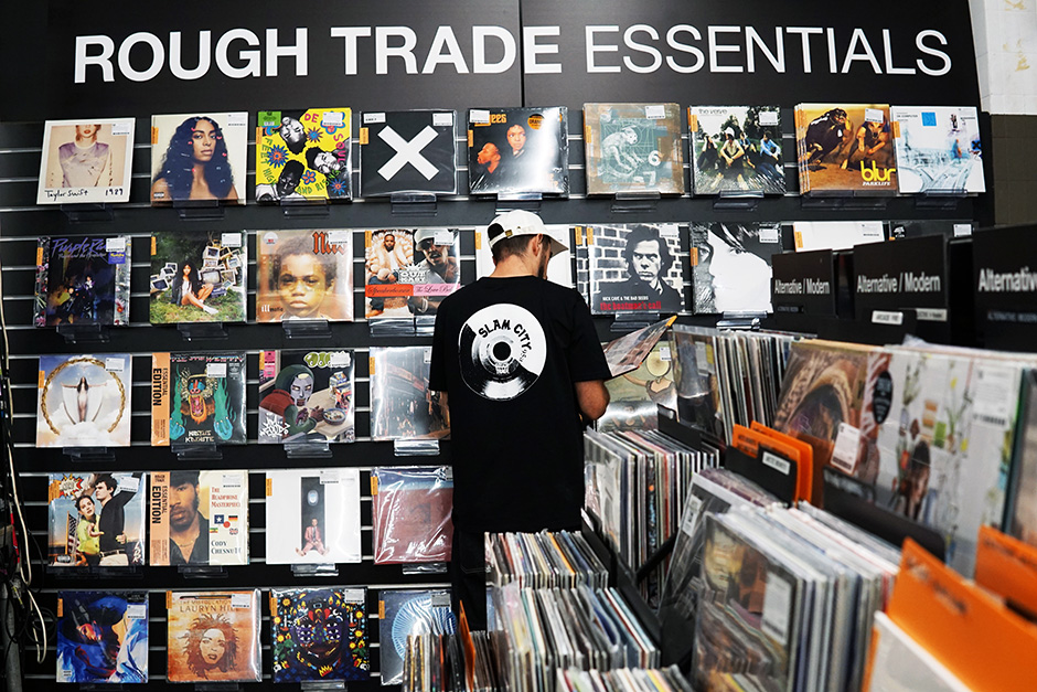 The backprint of the black Slam City Skates X Rough Trade T-Shirt