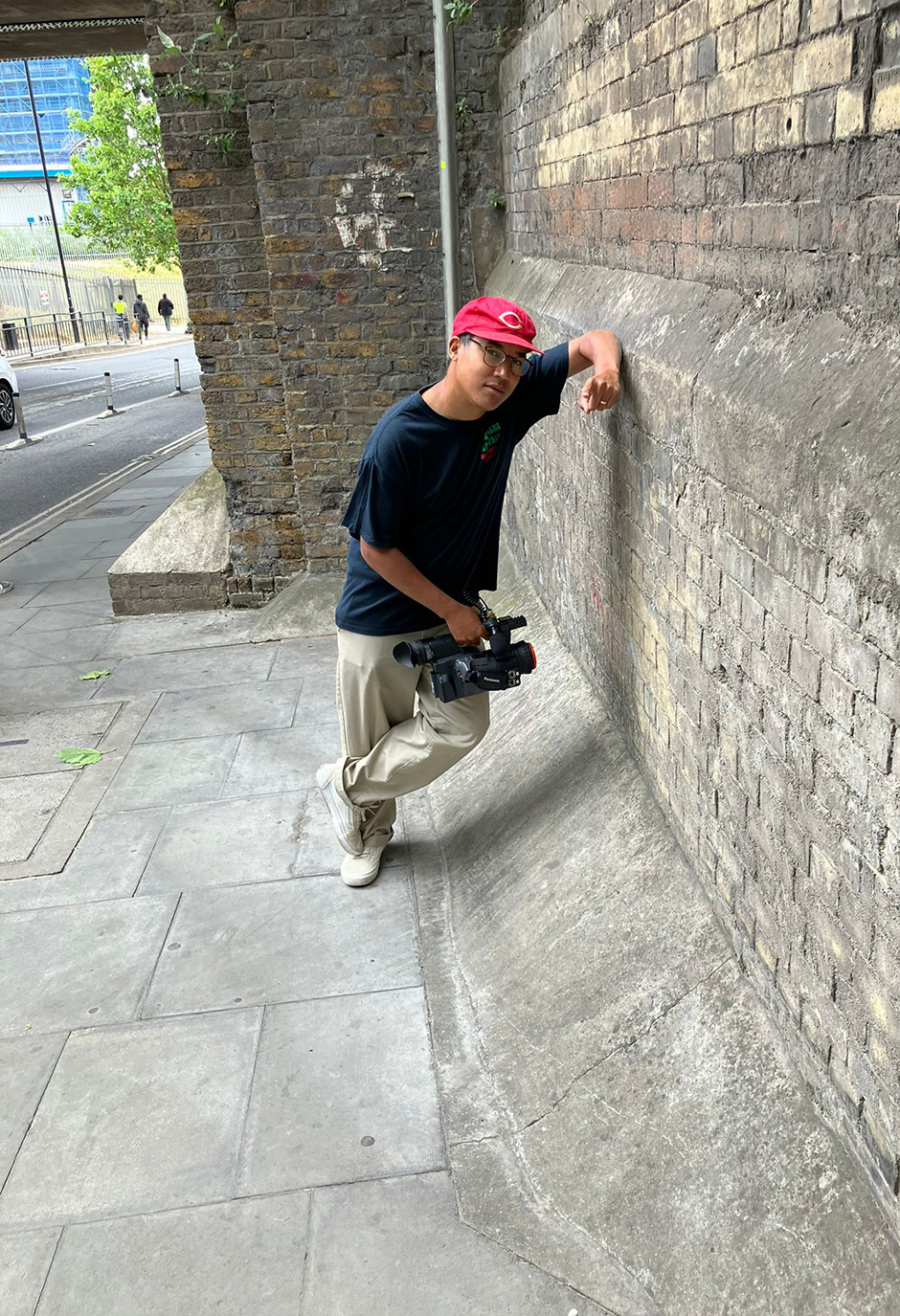 Dan Magee putting the height of Conor's alley-oop grind into perspective while out filming for his 'Slight Inclination' part. Photo by Conor Charleson