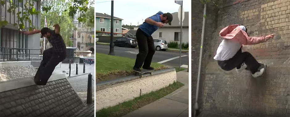 Three screenshots from Conor Charleson's incredible Slight Inclination part selected for his Backstory interview with Slam city Skates