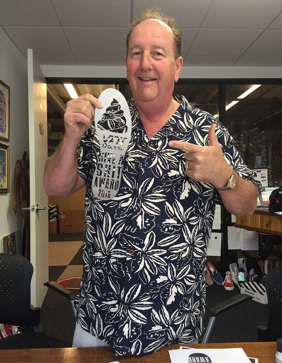 Steve Van Doren with the Vans Give a Shit award, the highest accolade