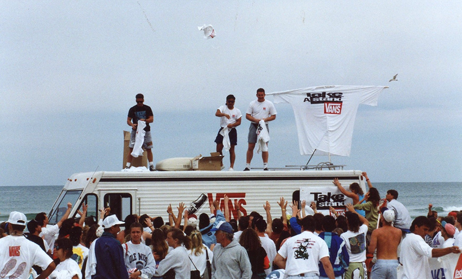 The Vans Motorhome on Daytona Beach, throwing out shirts on Spring Break