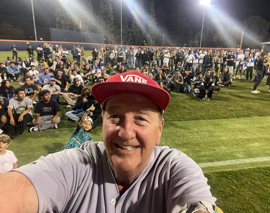 Steve Van Doren selfie at the baseball game for the Rowan Zorilla shoe launch, and 'Blurry' video premiere