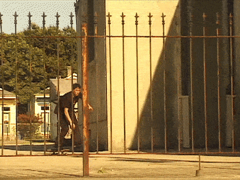 No 16mm footage but two angles nevertheless. Jordan Trahan's ender in Static VI is this kickflip in New Orleans