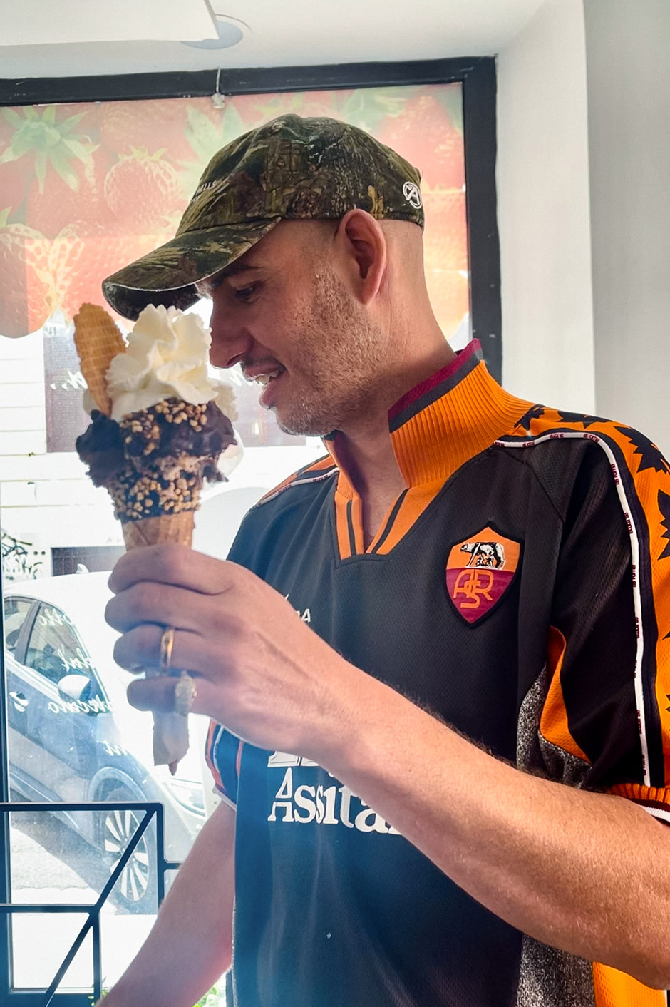 Lev Tanju's Visuals Interview for Slam City Skates. Pictured selecting an ice cream in Rome