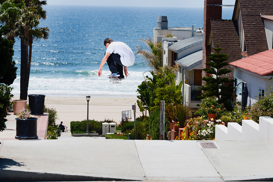 Alex Olson ollie by Manhattan Beach, this ran as his pro announcement ad for Girl in 2008. Photo shot by Ben Colen