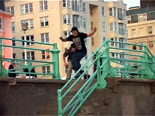 Dylan Hughes frontside flips onto Brighton Beach for Sirus Gahan's lens, a clip which started it all