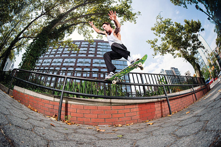 Elijah Berle charges a lengthy crooked grind in his latest colourway for Vans
