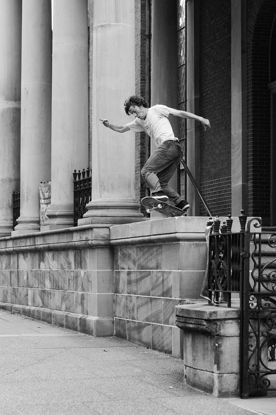 Dean Palmer frontside 180-switch manuals in Sydney City while Sam Stephenson shoots. Photo selected by Trent Evans for his Slam City Skates 5000 Words interview