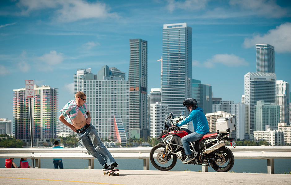 Nick Garcia had one take to shoot this backside powerslide into an oncoming motorbike in Miami. Photo shot by Kyle Seidler and selected for his Slam City Skates 5000 Words interview