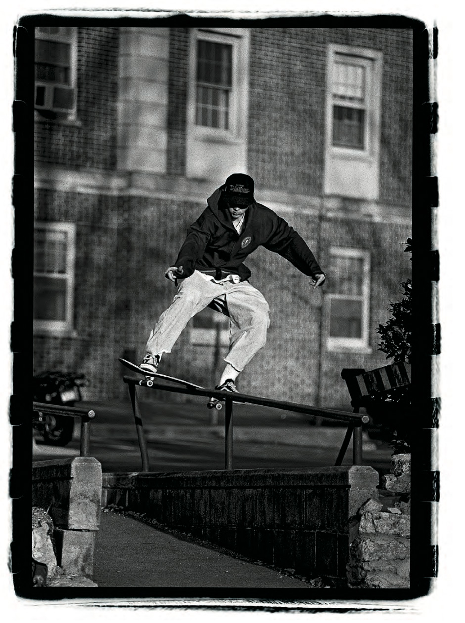 Will Harmon backside boardslides for Pete Thompson's lens way back in 1991 on home turf in North Carolina
