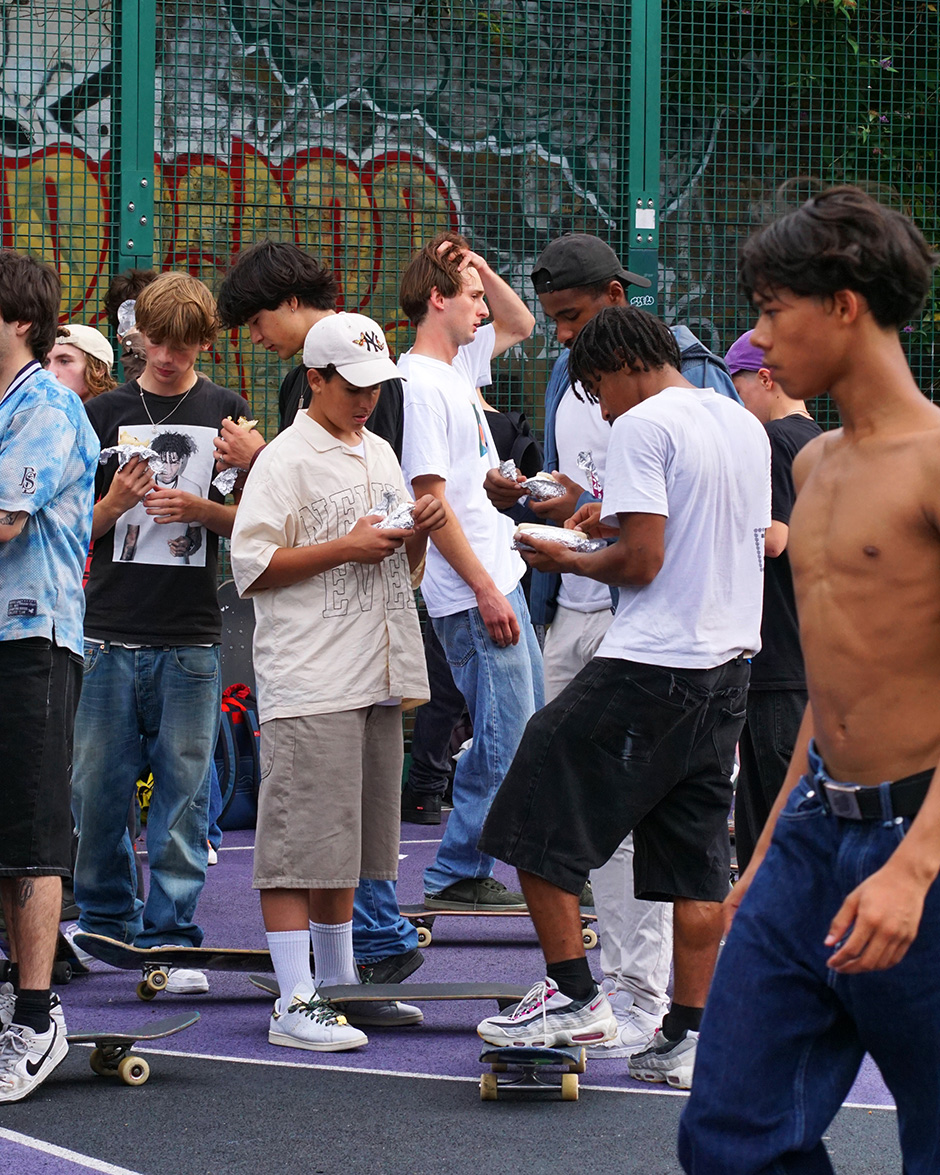 The crowds gathered at the Brick Lane basketball courts for the skate session launching the Nike SB Air Max 95