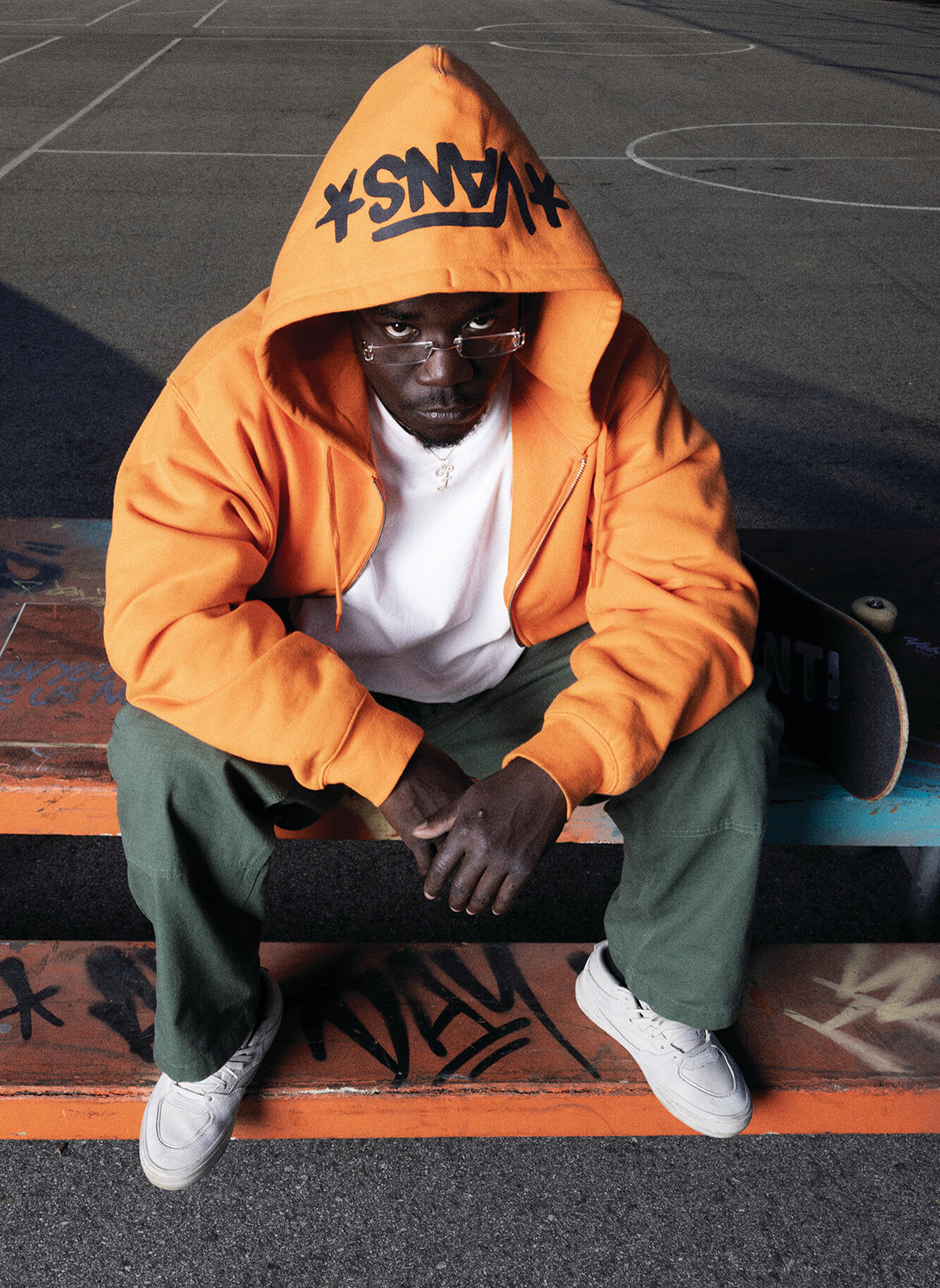 Zion Wright wearing the Haze Zip Hood from Atiba's