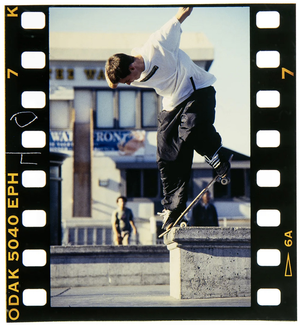 Josh Kalis Backsid Noseblunt Slides at Pier 7 in 1996 shot by Mike Blabac