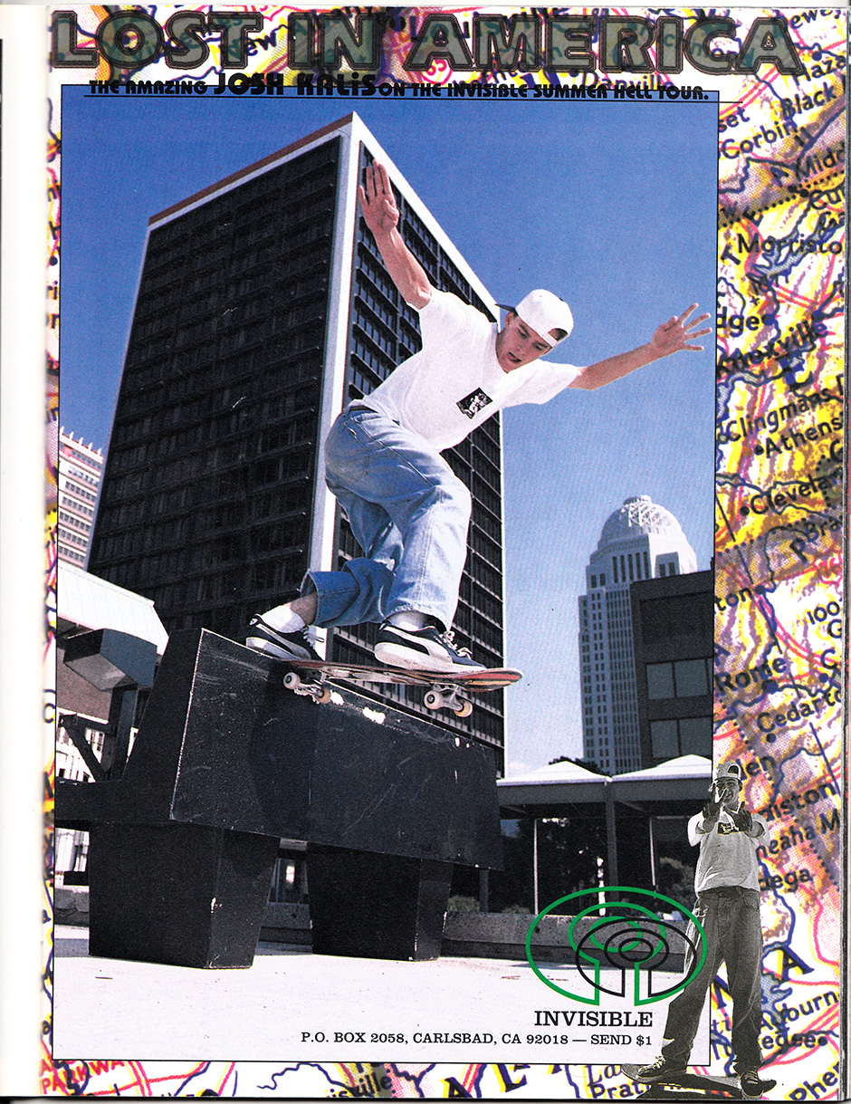 Josh Kalis backside tailslide Invisible Skateboards advert 1994