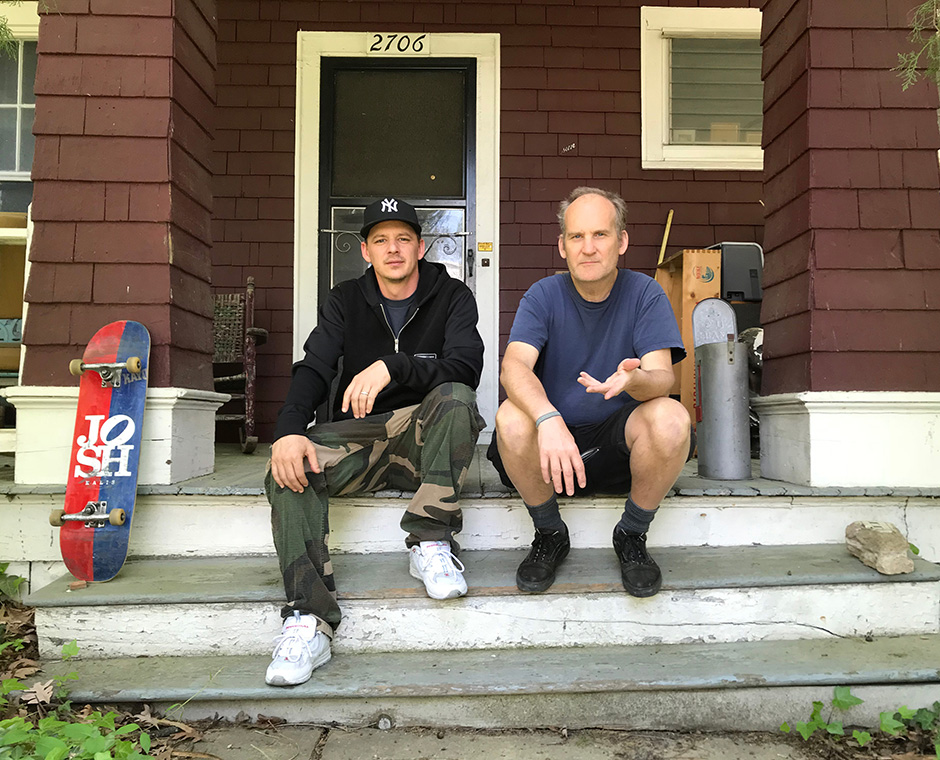 Josh Kalis and Ian Mackaye outside the Minor Threat house