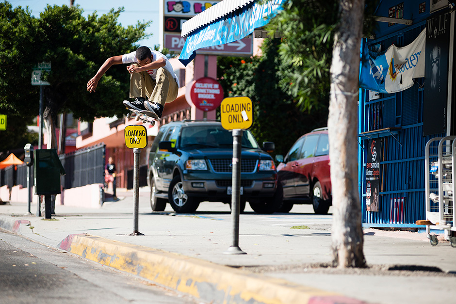 Sage Elsesser Boosts one over a sign on Fairfax for Ben Colen's lens