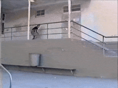 Mark Gonzales boardslides a huge kinked rail in Santa Monica for Blind 